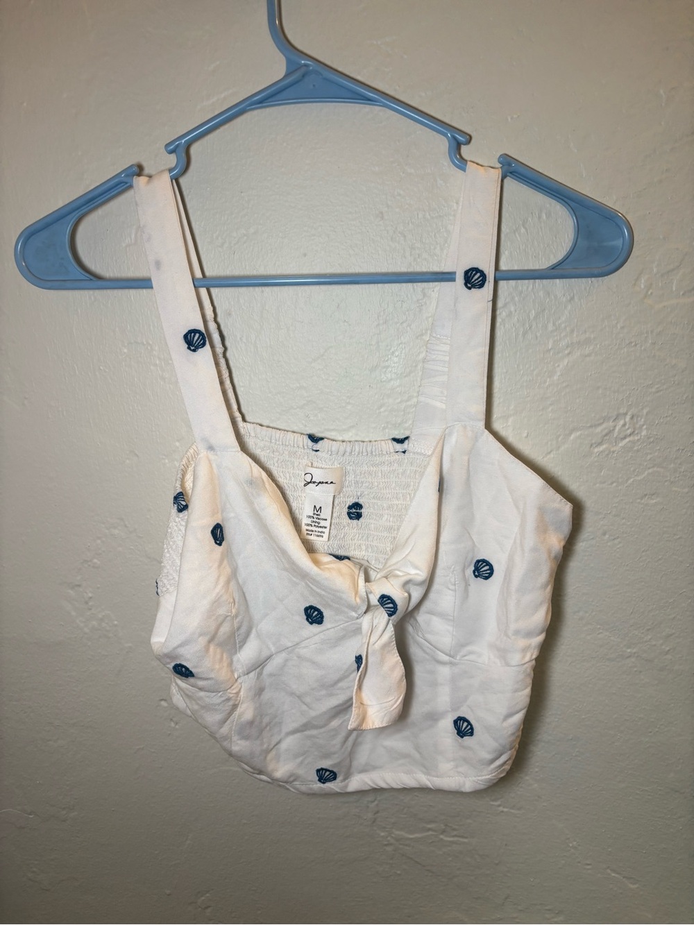 White Shell-Print Tie-Front Crop Tank Top